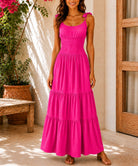 Ladies Cerise Tie Shoulder Tiered Maxi Dress - StylePhase SA