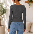 Ladies Charcoal Button Front Scoop Neck Knit Cardigan - StylePhase SA