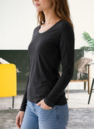 Ladies Charcoal Button Long Sleeve Top - StylePhase SA