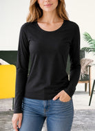 Ladies Charcoal Button Long Sleeve Top - StylePhase SA