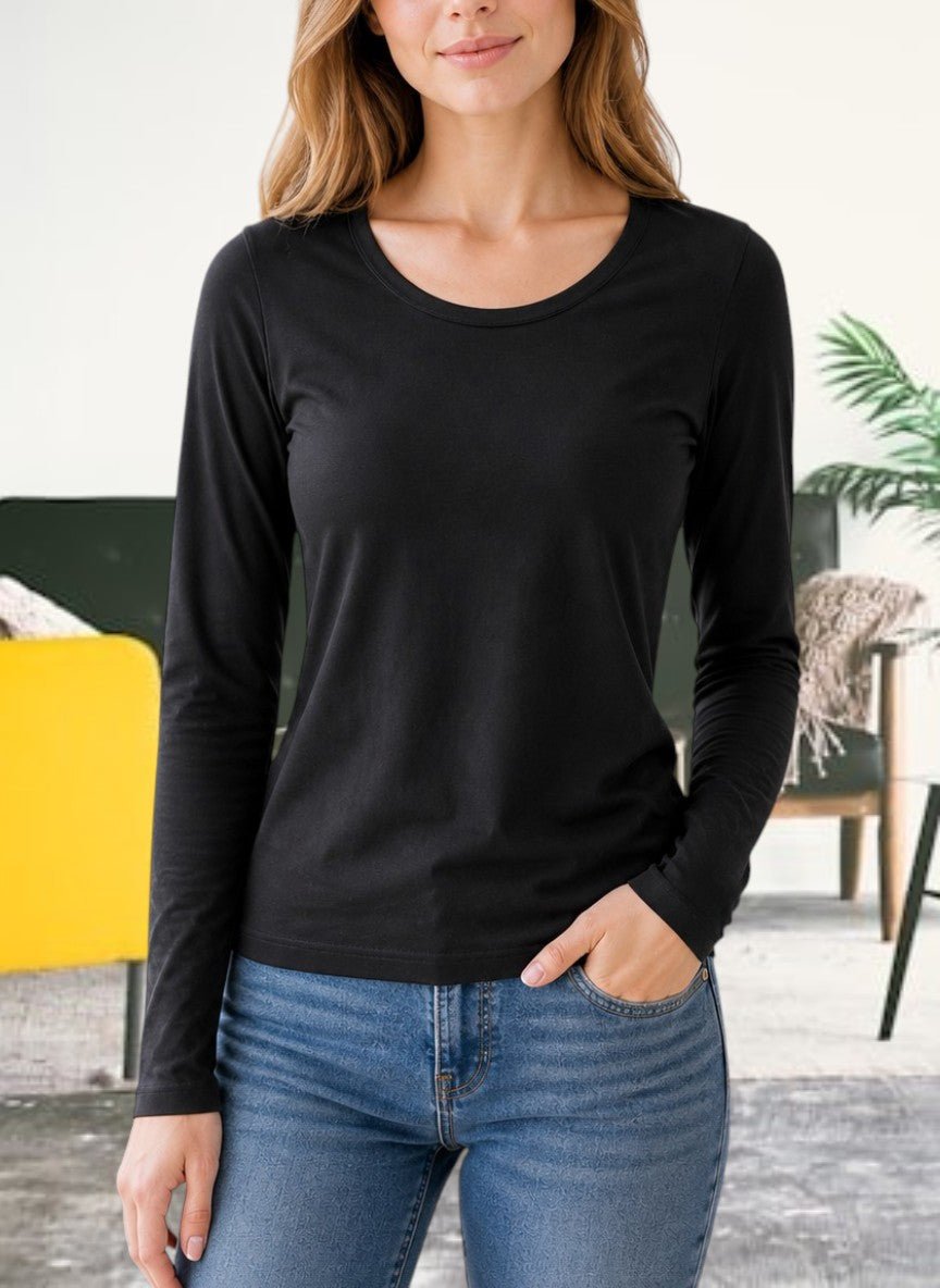 Ladies Charcoal Button Long Sleeve Top - StylePhase SA