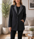 Ladies Charcoal Double Collar Slim Fit Blazer Coat - StylePhase SA