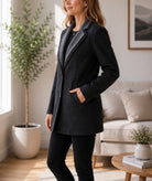 Ladies Charcoal Double Collar Slim Fit Blazer Coat - StylePhase SA