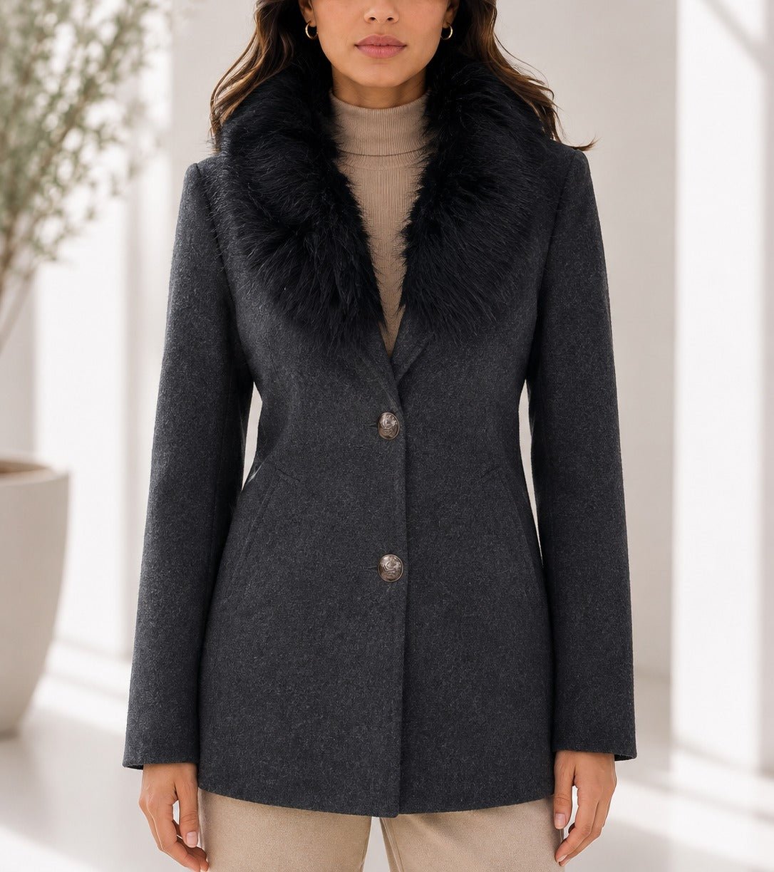 Ladies Charcoal Grey Fur Blazer - StylePhase SA