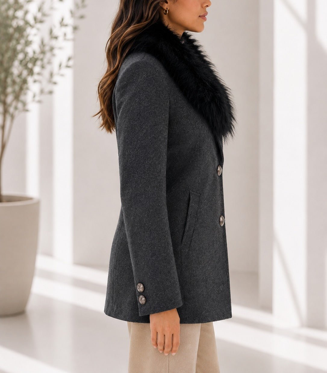 Ladies Charcoal Grey Fur Blazer - StylePhase SA