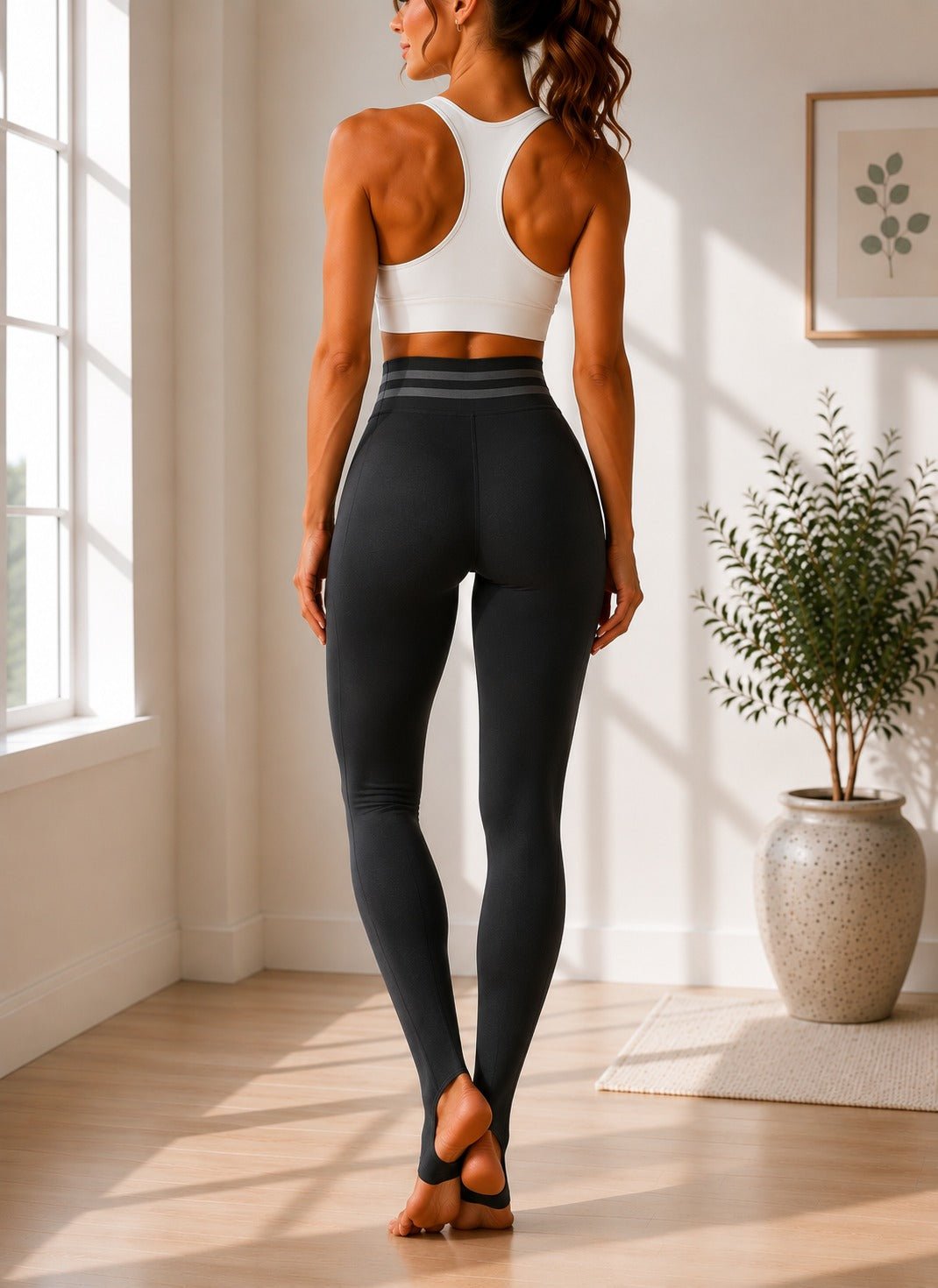 Ladies Charcoal High Rise-Foot Strap Leggings - StylePhase SA