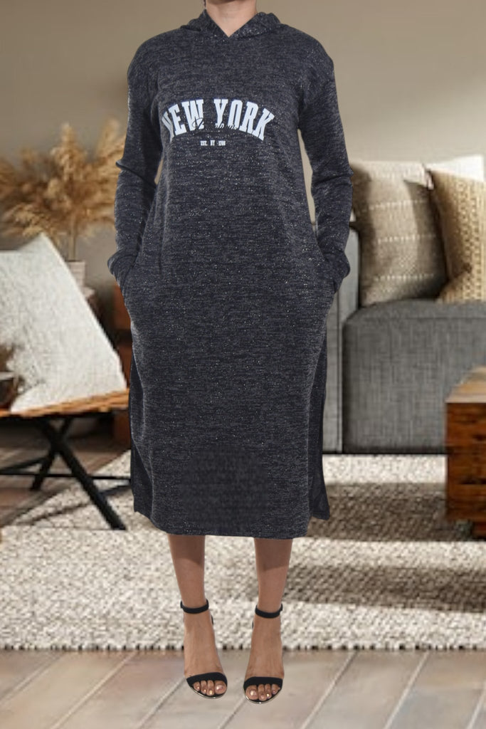 Ladies Charcoal Hoody Knit Dress - New York - StylePhase SA