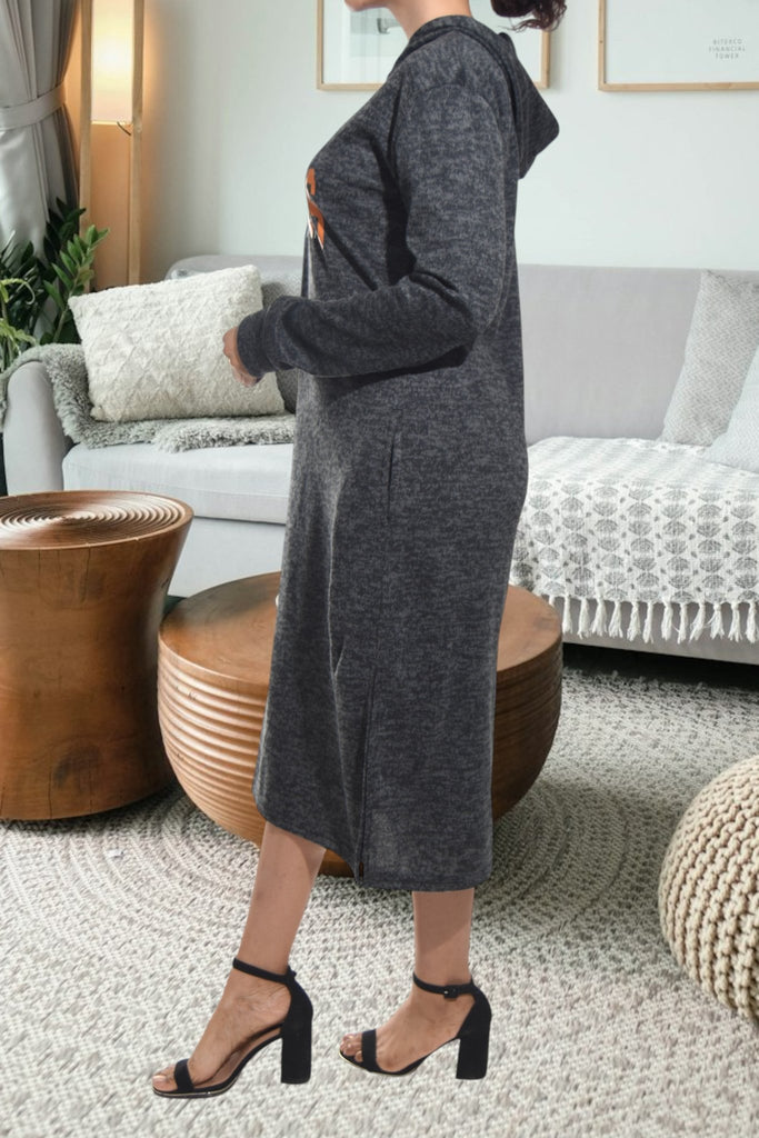 Ladies Charcoal Hoody Knit Dress - Plain - StylePhase SA