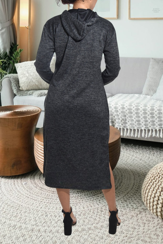 Ladies Charcoal Hoody Knit Dress - Plain - StylePhase SA
