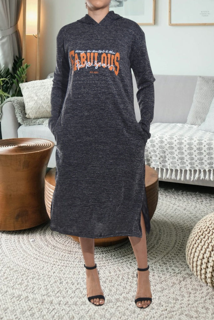Ladies Charcoal Hoody Knit Dress - Plain - StylePhase SA
