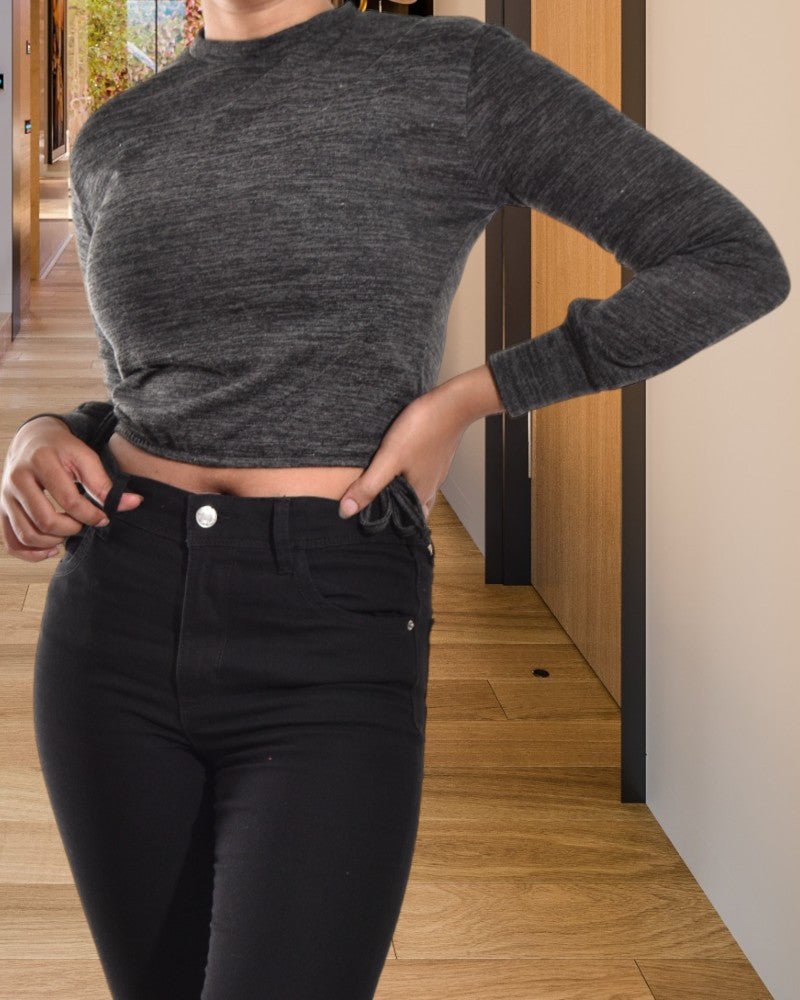 Ladies Charcoal Long Sleeve Knit Top - StylePhase SA