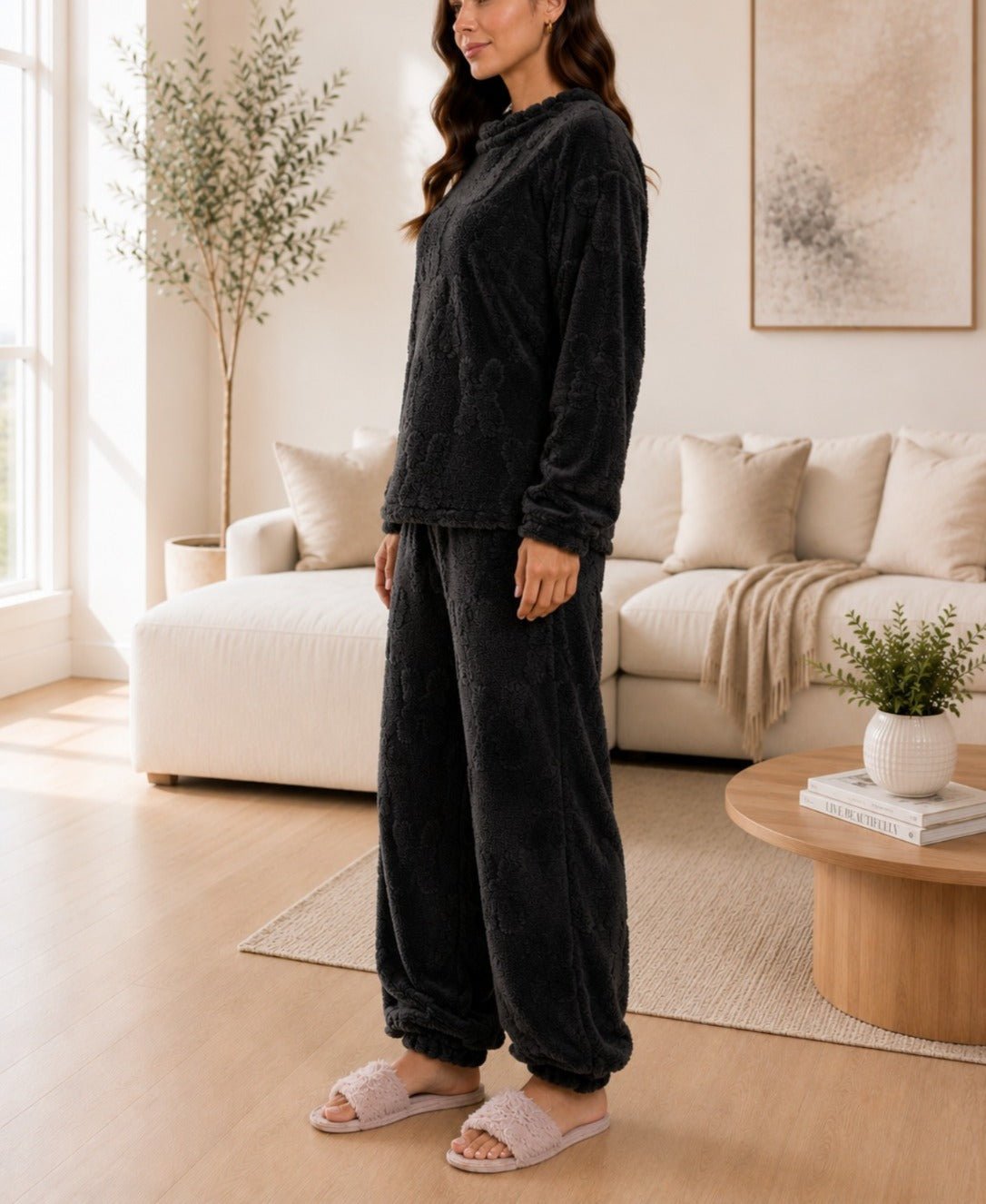 Ladies Charcoal Plush Pj Set - StylePhase SA