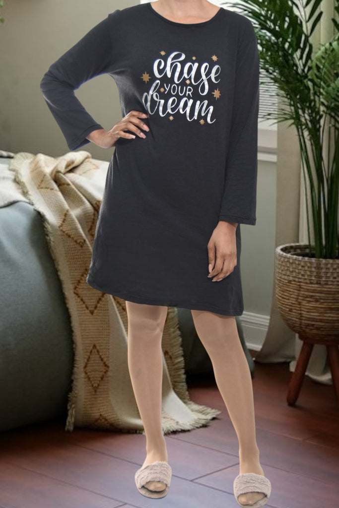 Ladies Charcoal Printed Sleep Shirt - Chase Your Dreams - StylePhase SA