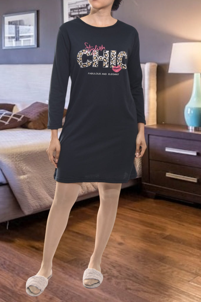 Ladies Charcoal Printed Sleep Shirt - Style Chic - StylePhase SA