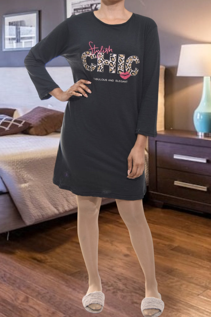 Ladies Charcoal Printed Sleep Shirt - Style Chic - StylePhase SA