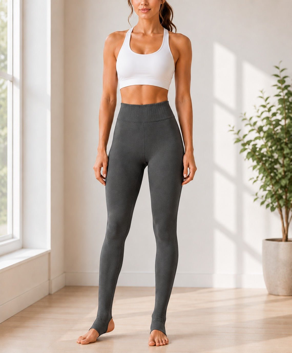 Ladies Charcoal Ribbed Waistband Leggings - StylePhase SA