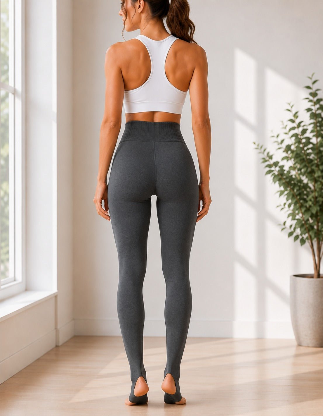 Ladies Charcoal Ribbed Waistband Leggings - StylePhase SA