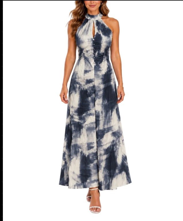 Ladies Charcoal Tie Neckline Maxi Dress - StylePhase SA