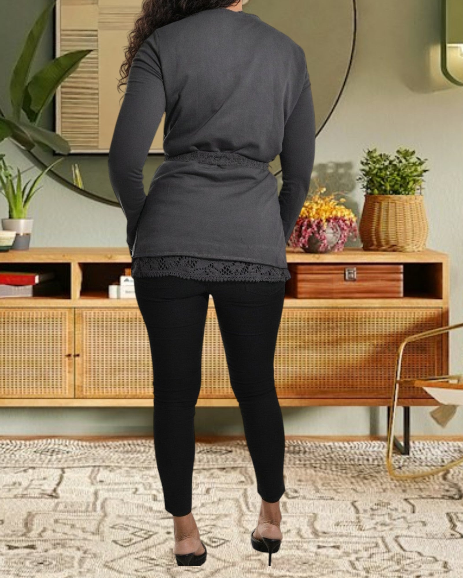 Ladies Charcoal Tie Up Kimono - StylePhase SA