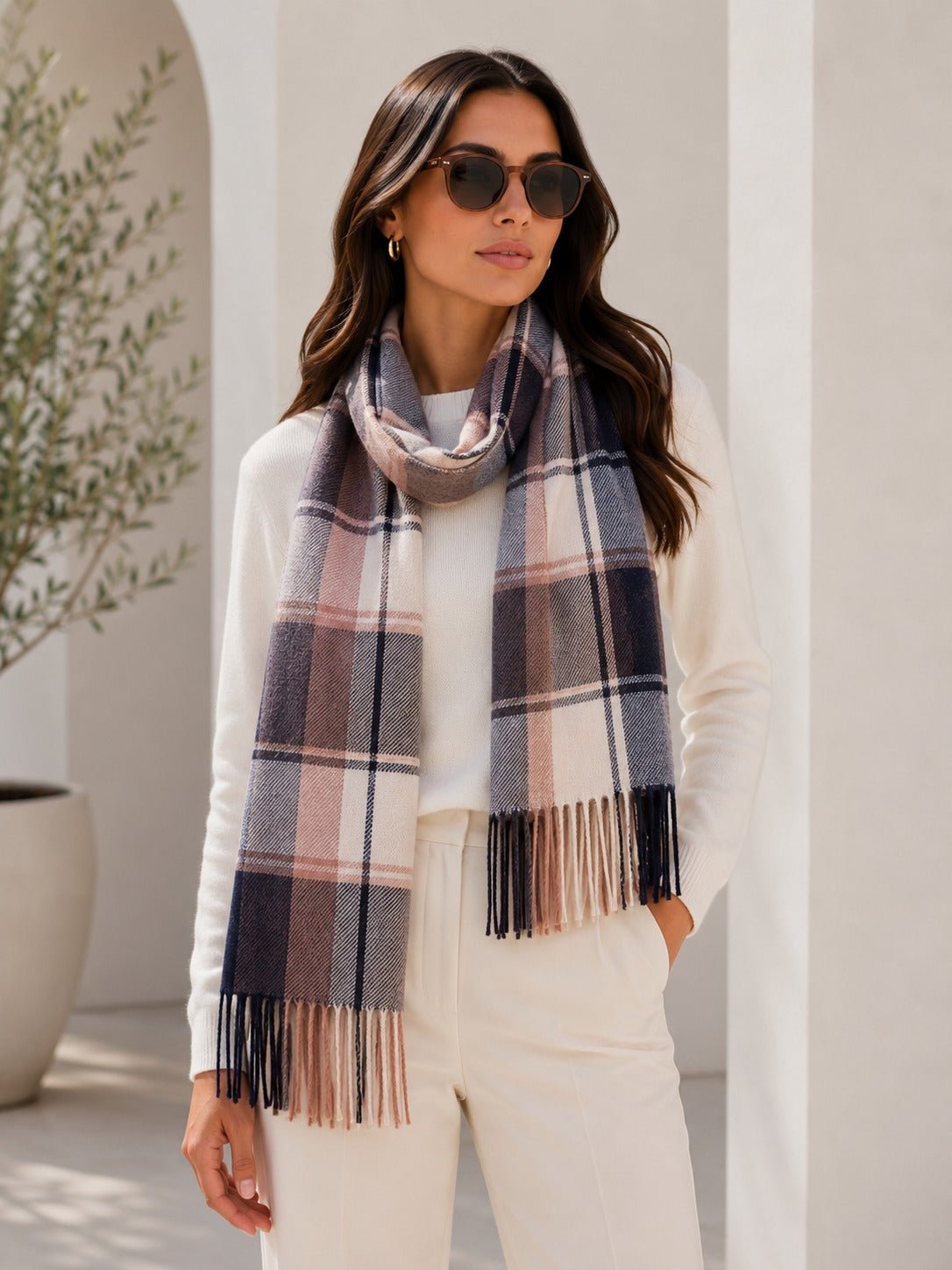Ladies Check Brown And Blue Scarf - StylePhase SA