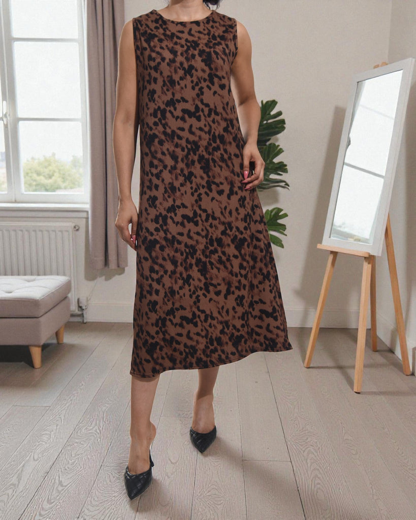 Ladies Choc Brown Crinkle Sleeveless Dress - StylePhase SA