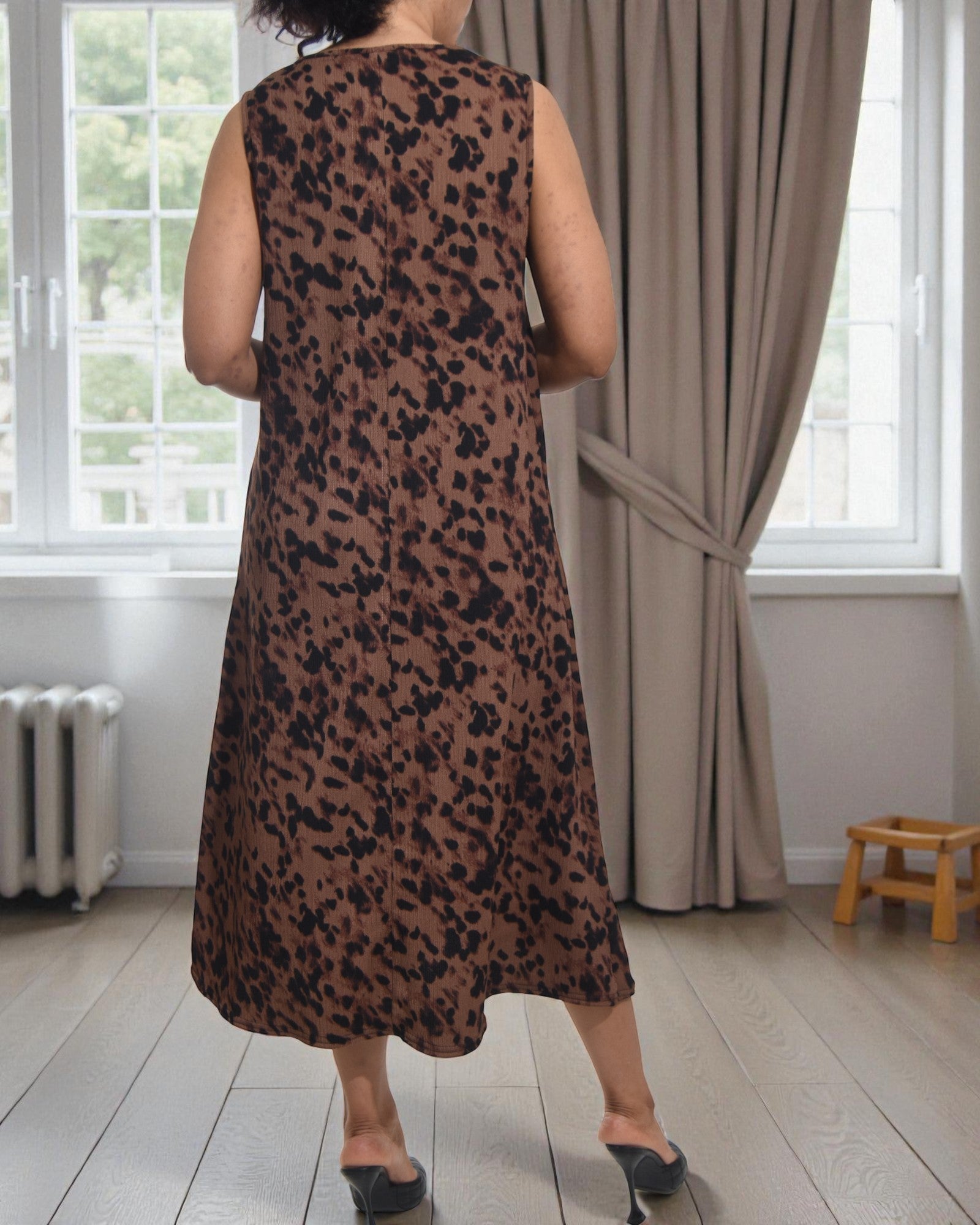 Ladies Choc Brown Crinkle Sleeveless Dress - StylePhase SA