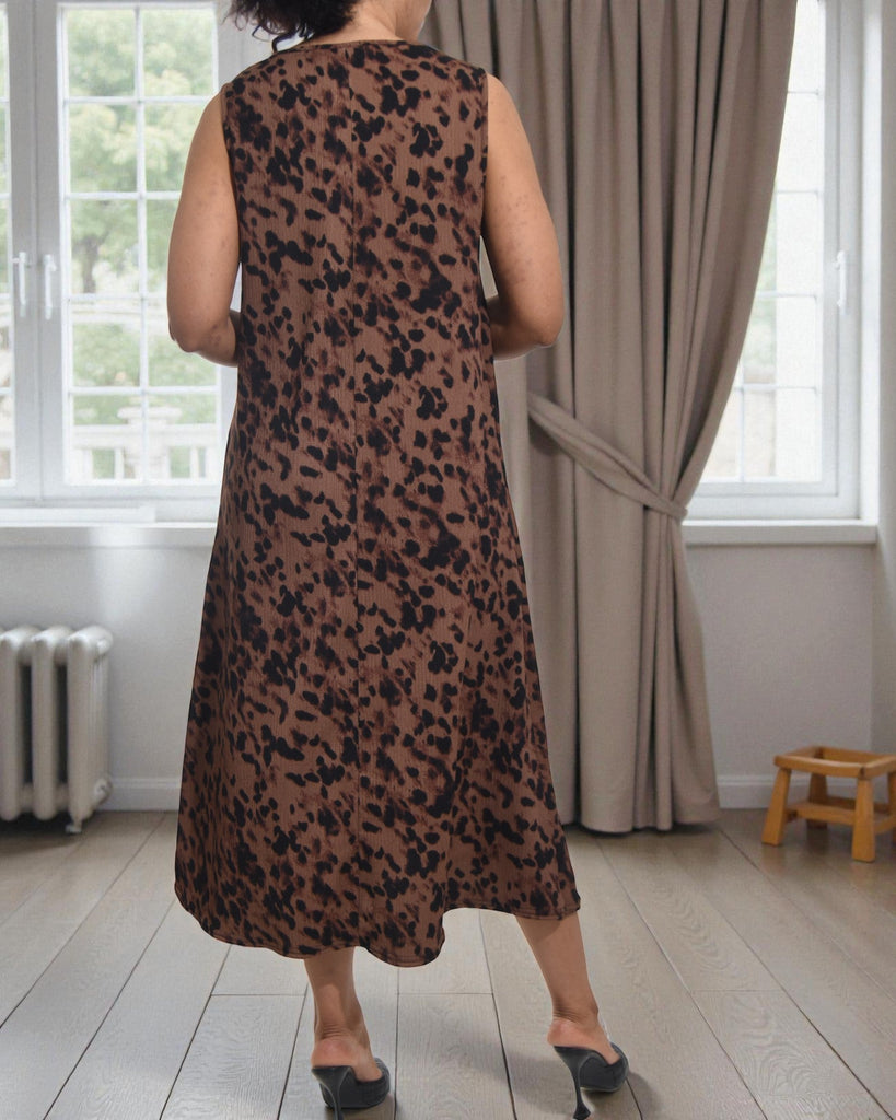 Ladies Choc Brown Crinkle Sleeveless Dress - StylePhase SA