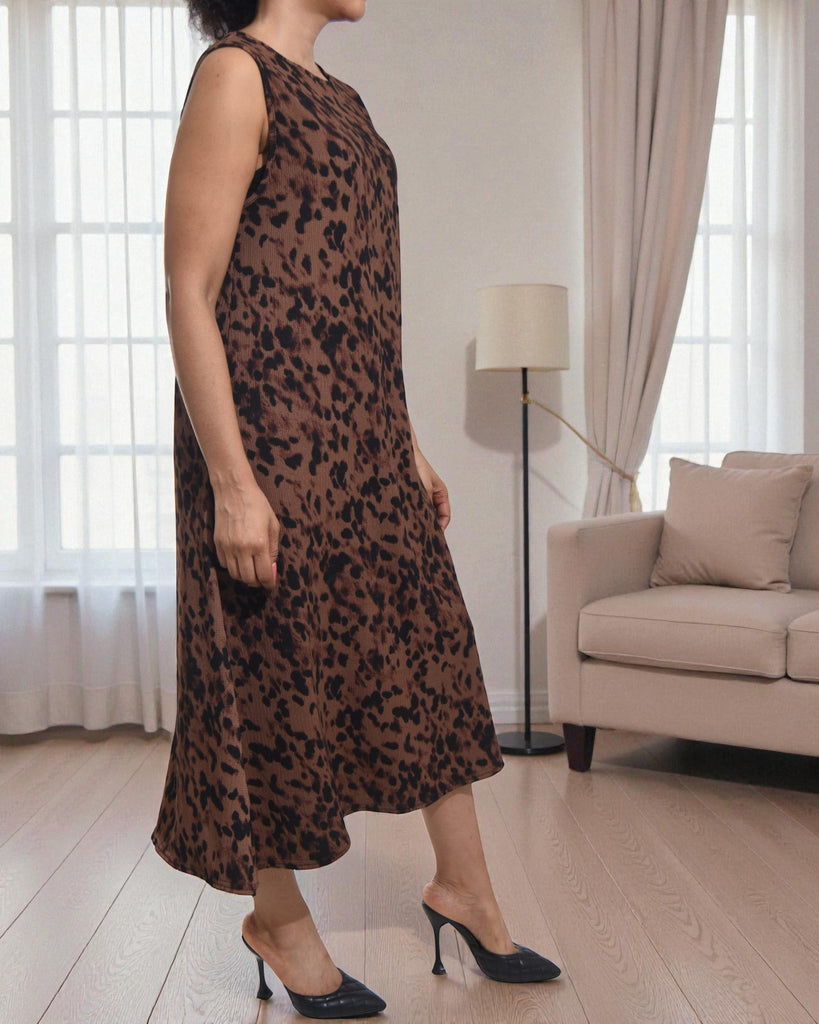 Ladies Choc Brown Crinkle Sleeveless Dress - StylePhase SA