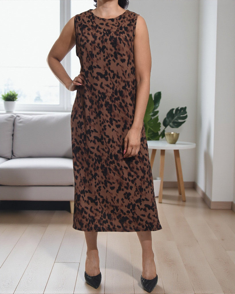 Ladies Choc Brown Crinkle Sleeveless Dress - StylePhase SA