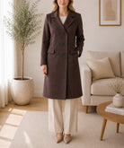 Ladies Chocolate 6 Button Melton Open Coat - StylePhase SA