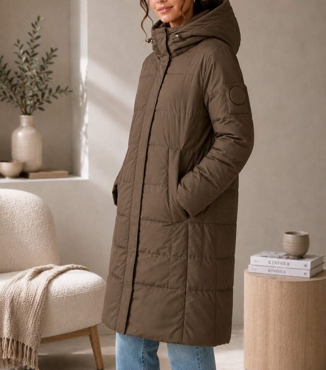 Ladies Chocolate Brown Longer Length Puffer Jacket - StylePhase SA
