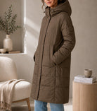 Ladies Chocolate Brown Longer Length Puffer Jacket - StylePhase SA