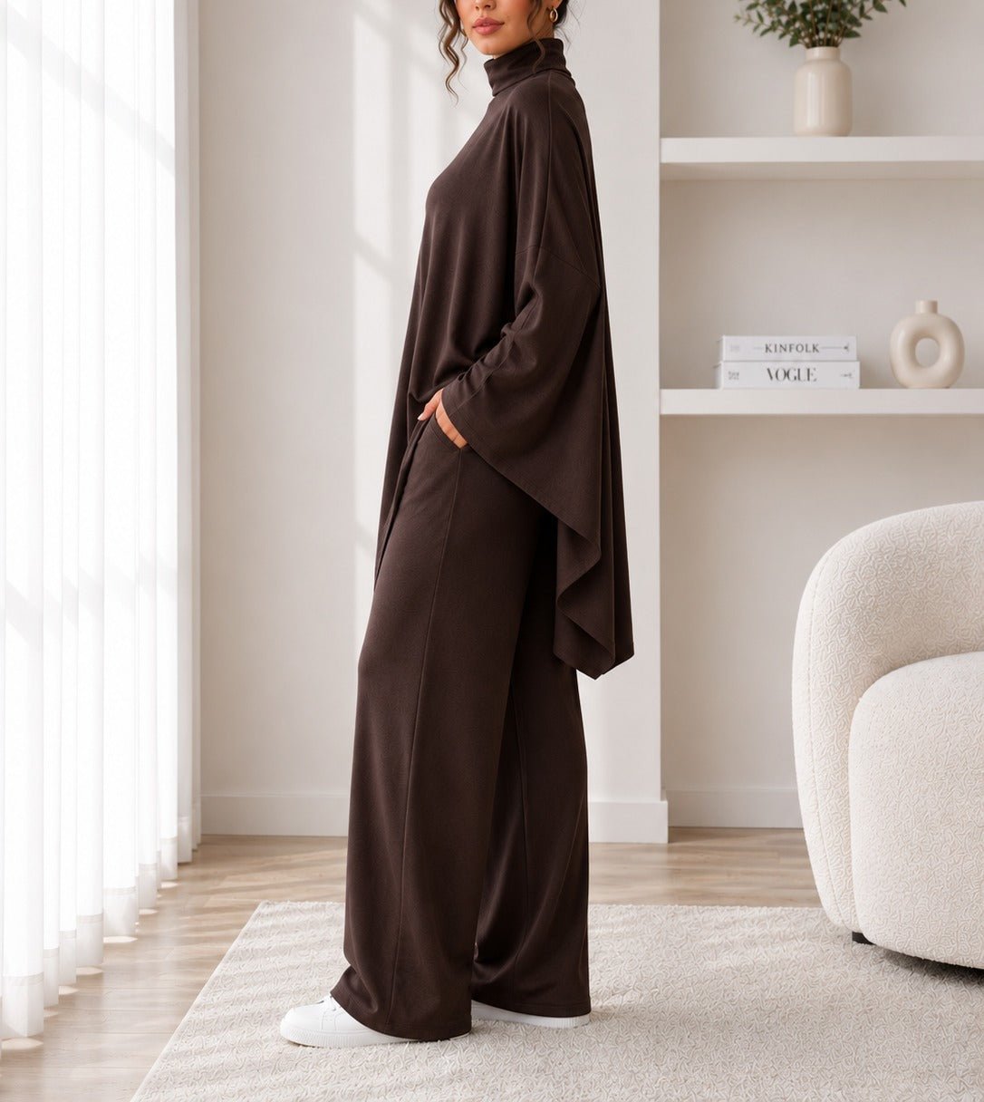 Ladies Chocolate Brown New Feeling Wide Leg Two-Piece Set - StylePhase SA