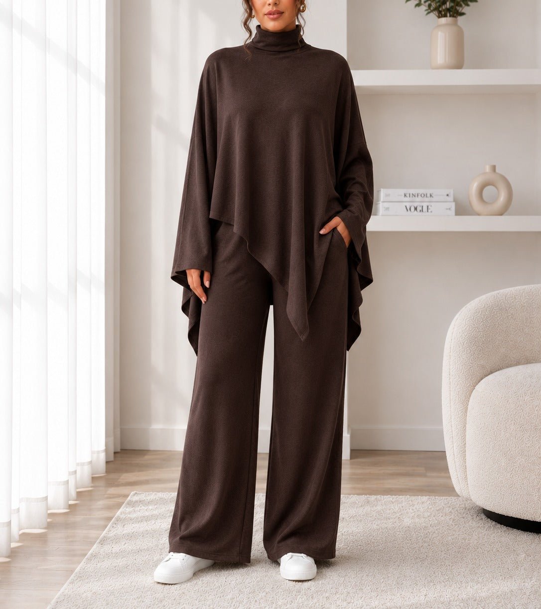Ladies Chocolate Brown New Feeling Wide Leg Two-Piece Set - StylePhase SA