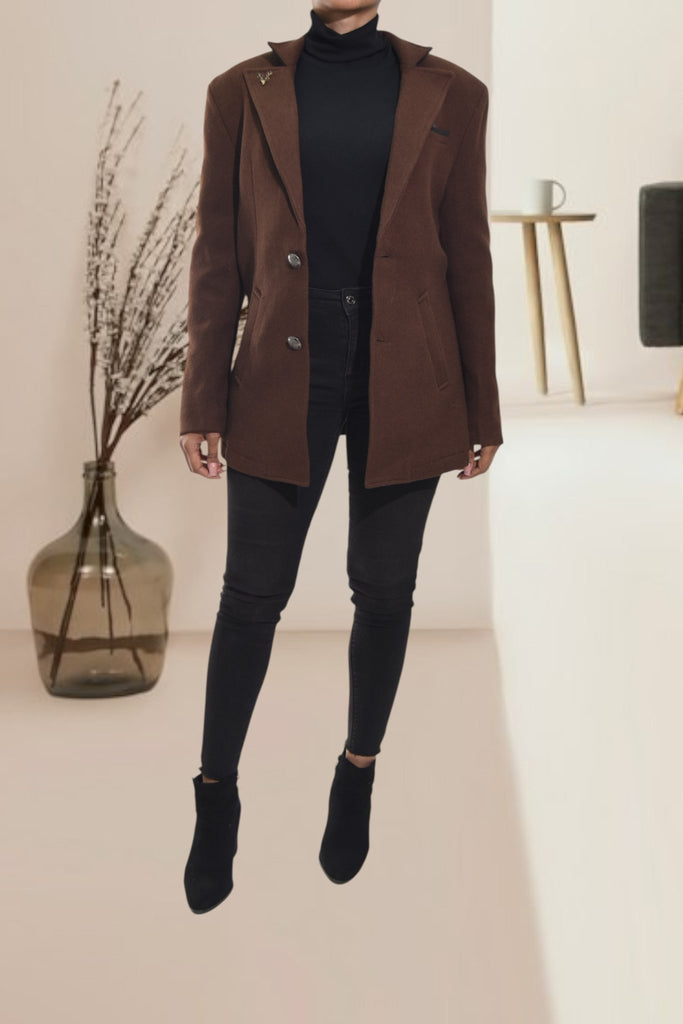 Ladies Chocolate Brown Slim Fit Open Blazer - StylePhase SA