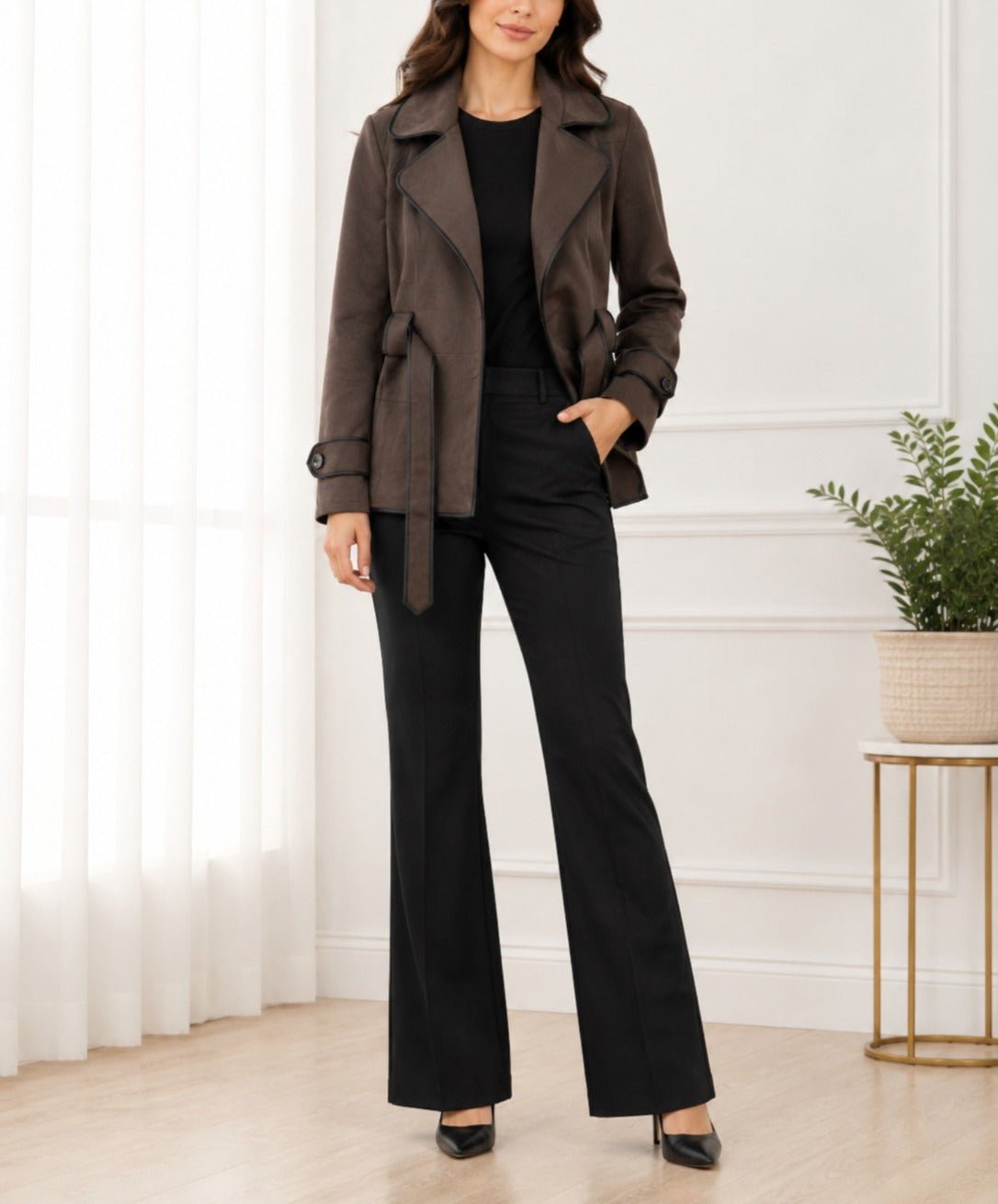 Ladies Chocolate Brown Tie Front Jacket - StylePhase SA