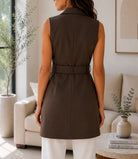 Ladies Chocolate Double Breasted Belted Longline Waistcoat - StylePhase SA