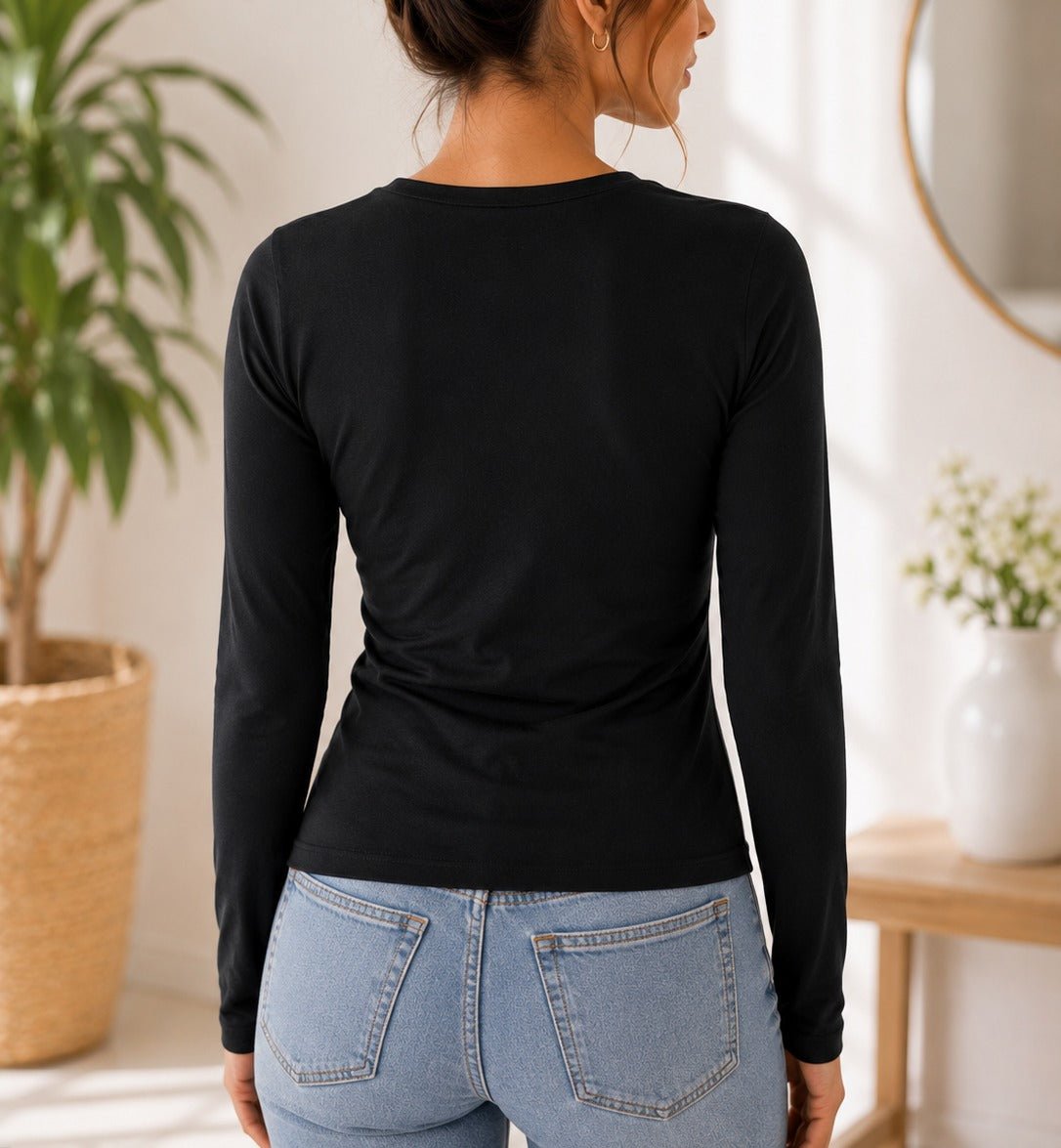 Ladies Classic Black Long Sleeve Top - StylePhase SA