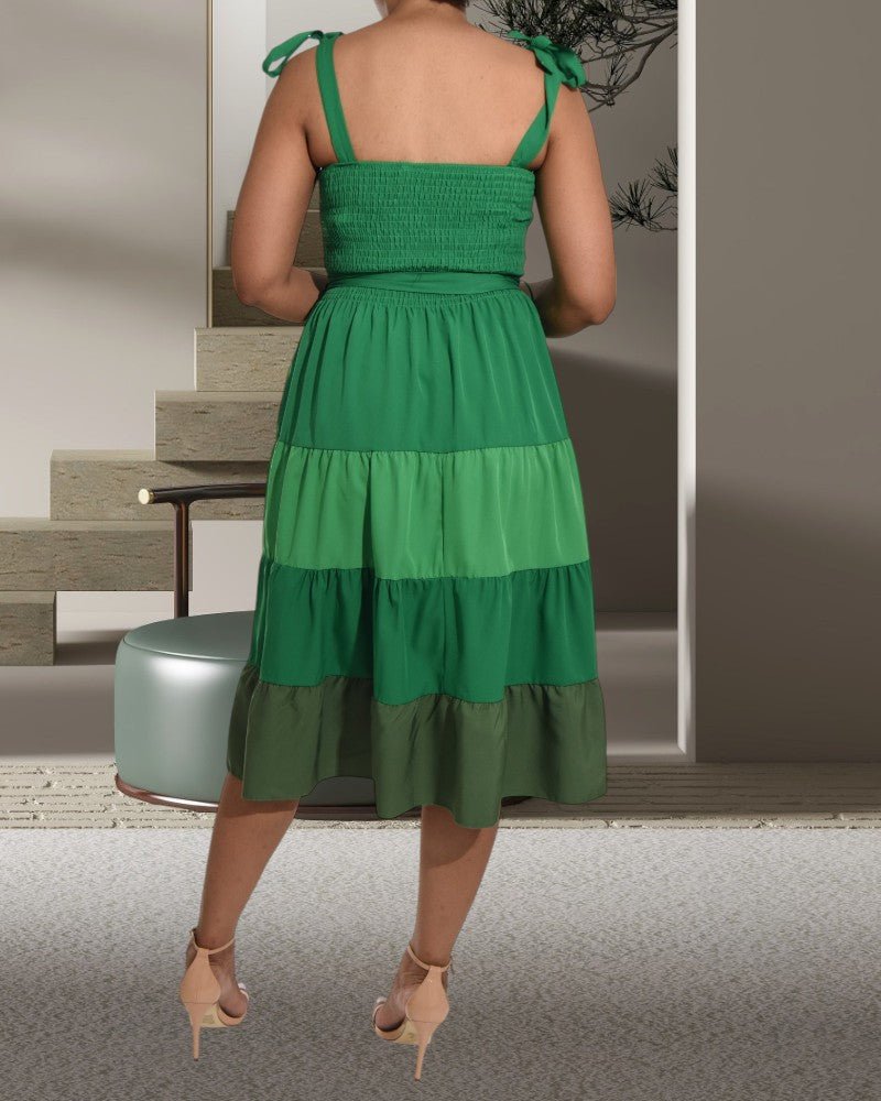 Ladies Color Block Tiered Green Dress - StylePhase SA