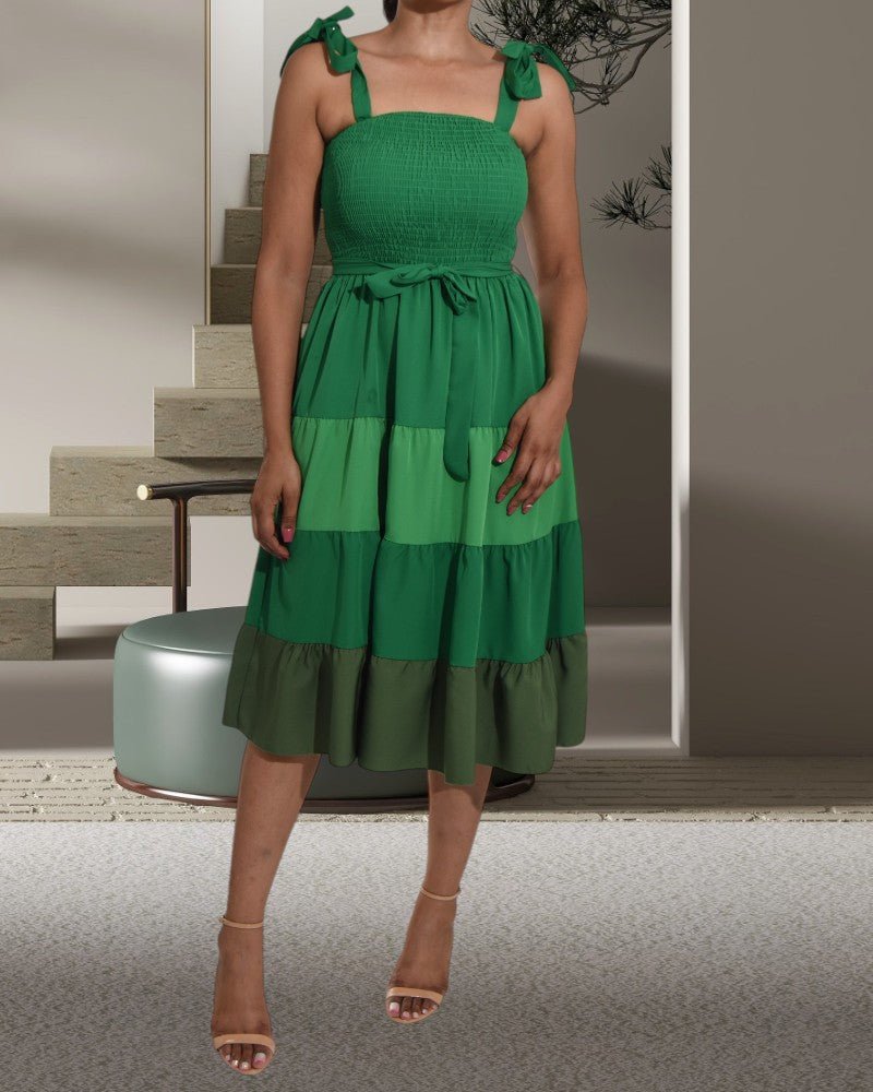 Ladies Color Block Tiered Green Dress - StylePhase SA