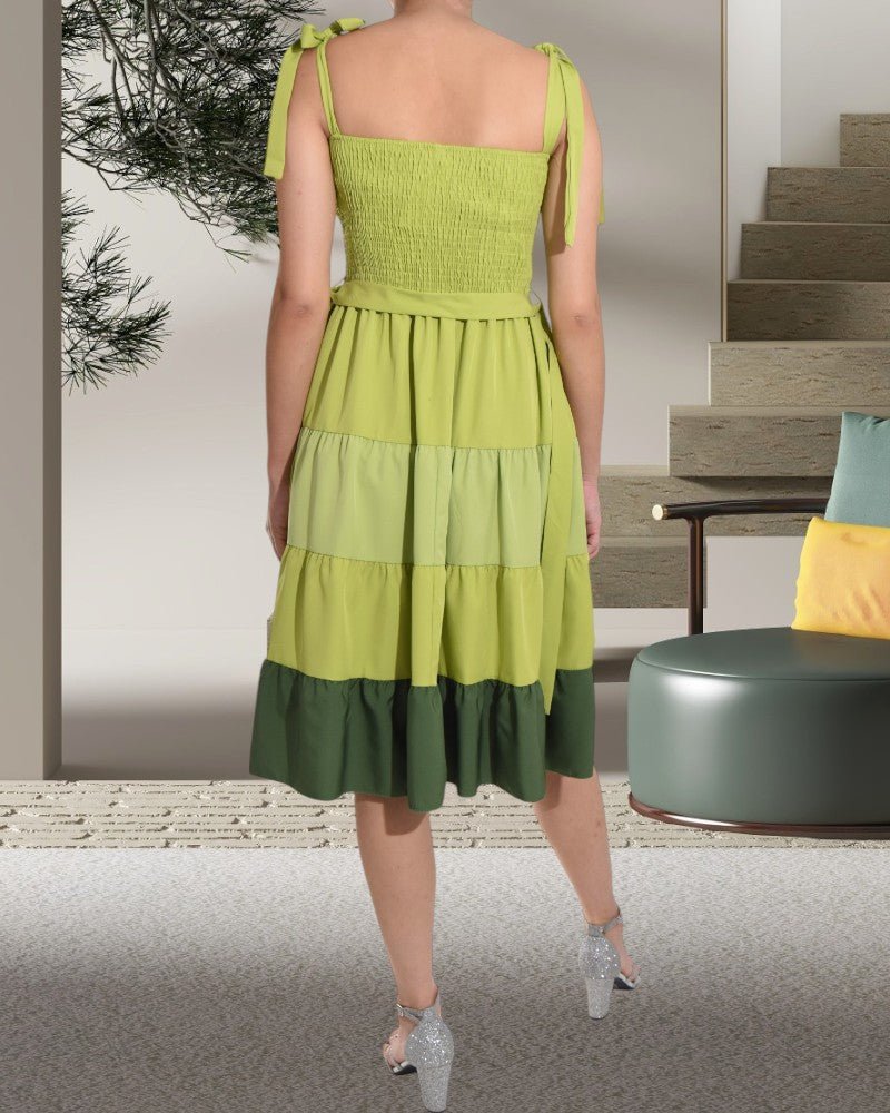 Ladies Color Block Tiered Light Green Dress - StylePhase SA