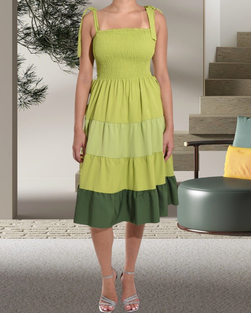 Ladies Color Block Tiered Light Green Dress - StylePhase SA