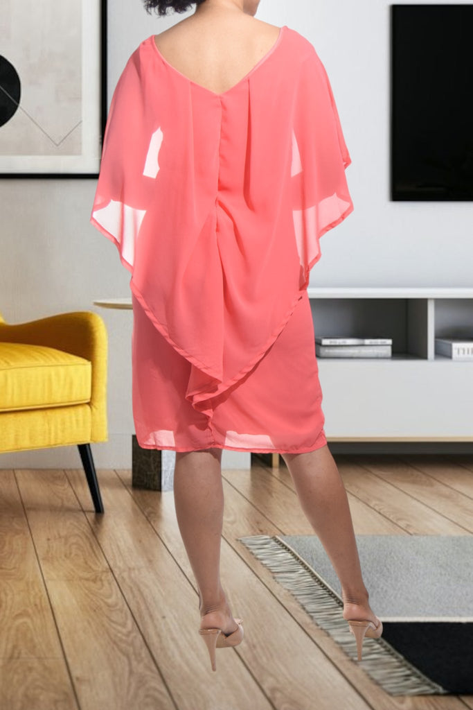 Ladies Coral Flutter Sleeve Dress - StylePhase SA