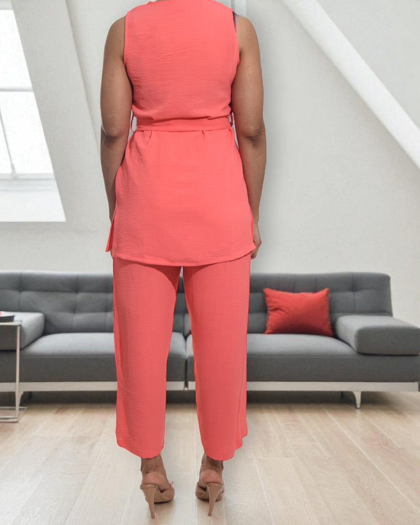 Ladies Coral Two Piece Tie Front Set - StylePhase SA