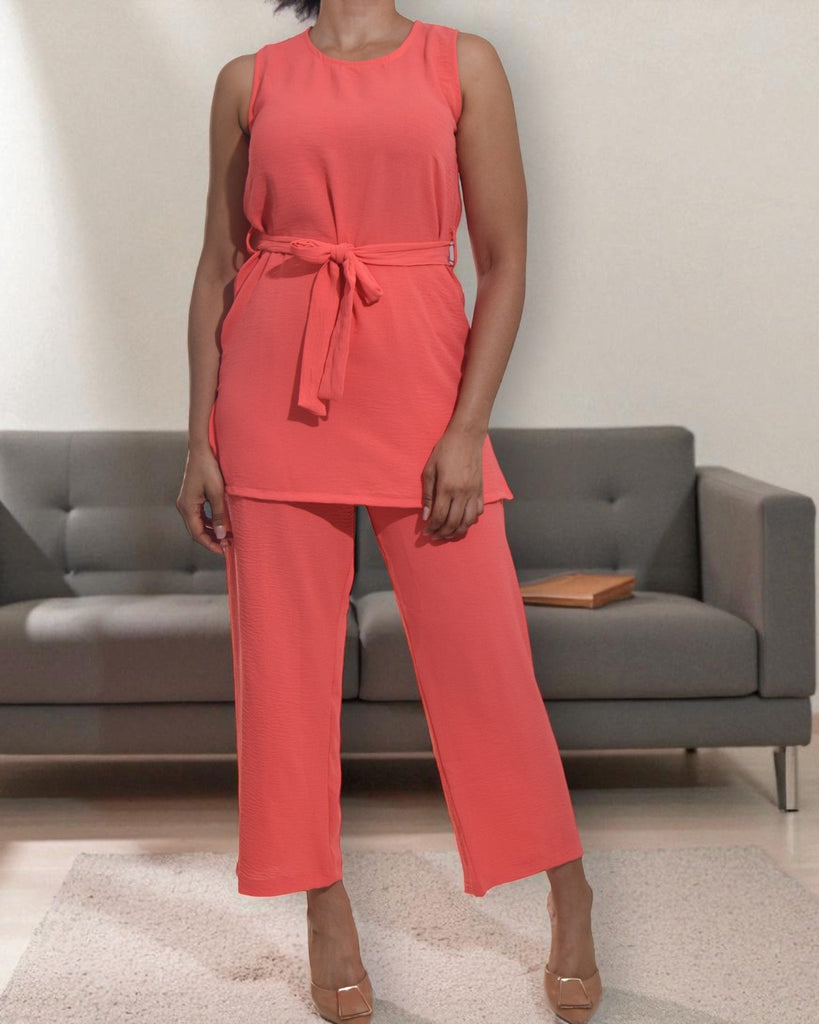 Ladies Coral Two Piece Tie Front Set - StylePhase SA