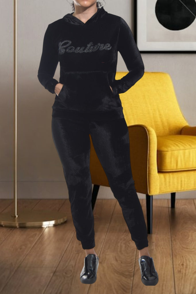 Ladies Couture Studded Velour Tracksuit Set - StylePhase SA