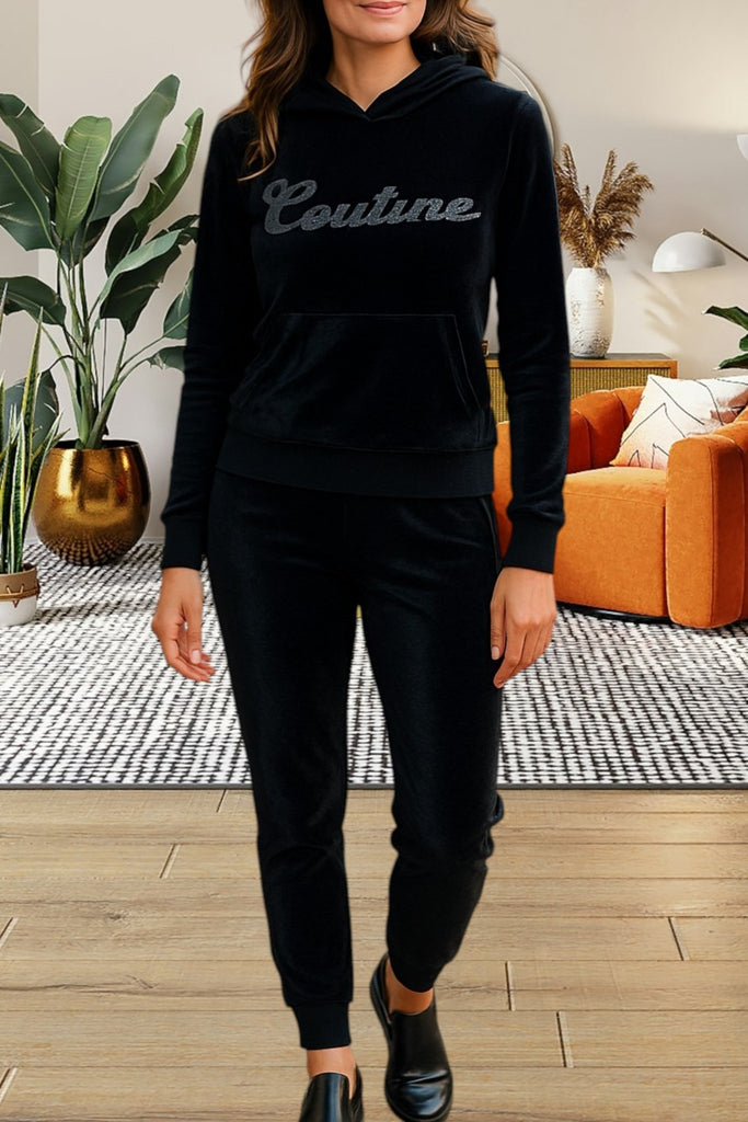 Ladies Couture Studded Velour Tracksuit Set - StylePhase SA