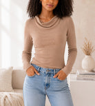 Ladies Cowl Neck New Feeling Top-Beige - StylePhase SA