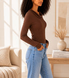 Ladies Cowl Neck New Feeling Top-Brown - StylePhase SA