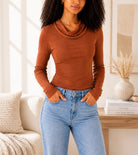 Ladies Cowl Neck New Feeling Top- Rust - StylePhase SA
